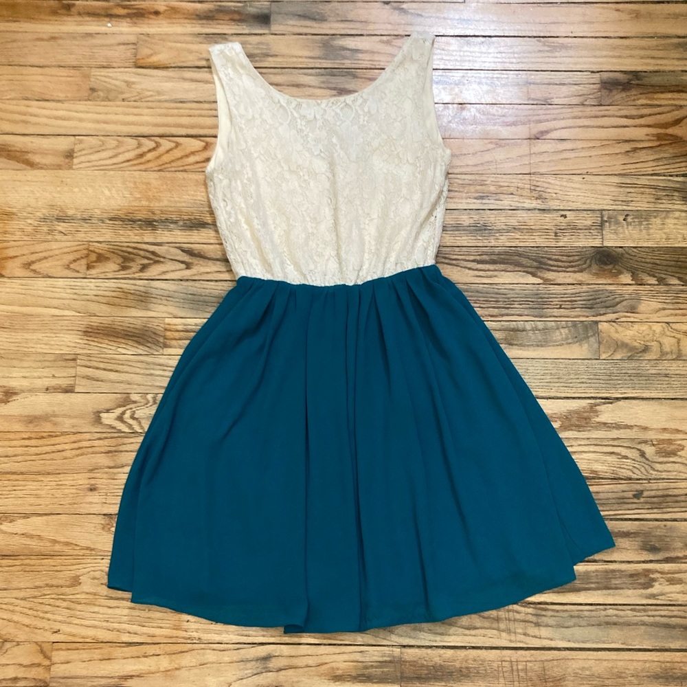 White lace & Teal dress-Medium